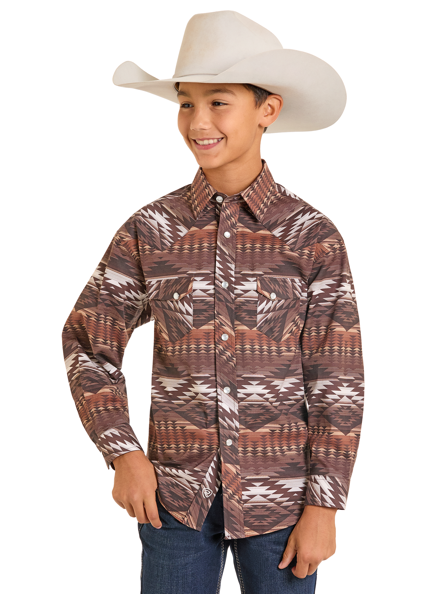 Boys' Brown Aztec Long Sleeve Snap Shirt | Rock & Roll Denim Boys' Brown Aztec Long Sleeve Snap Shirt | Rock & Roll Denim