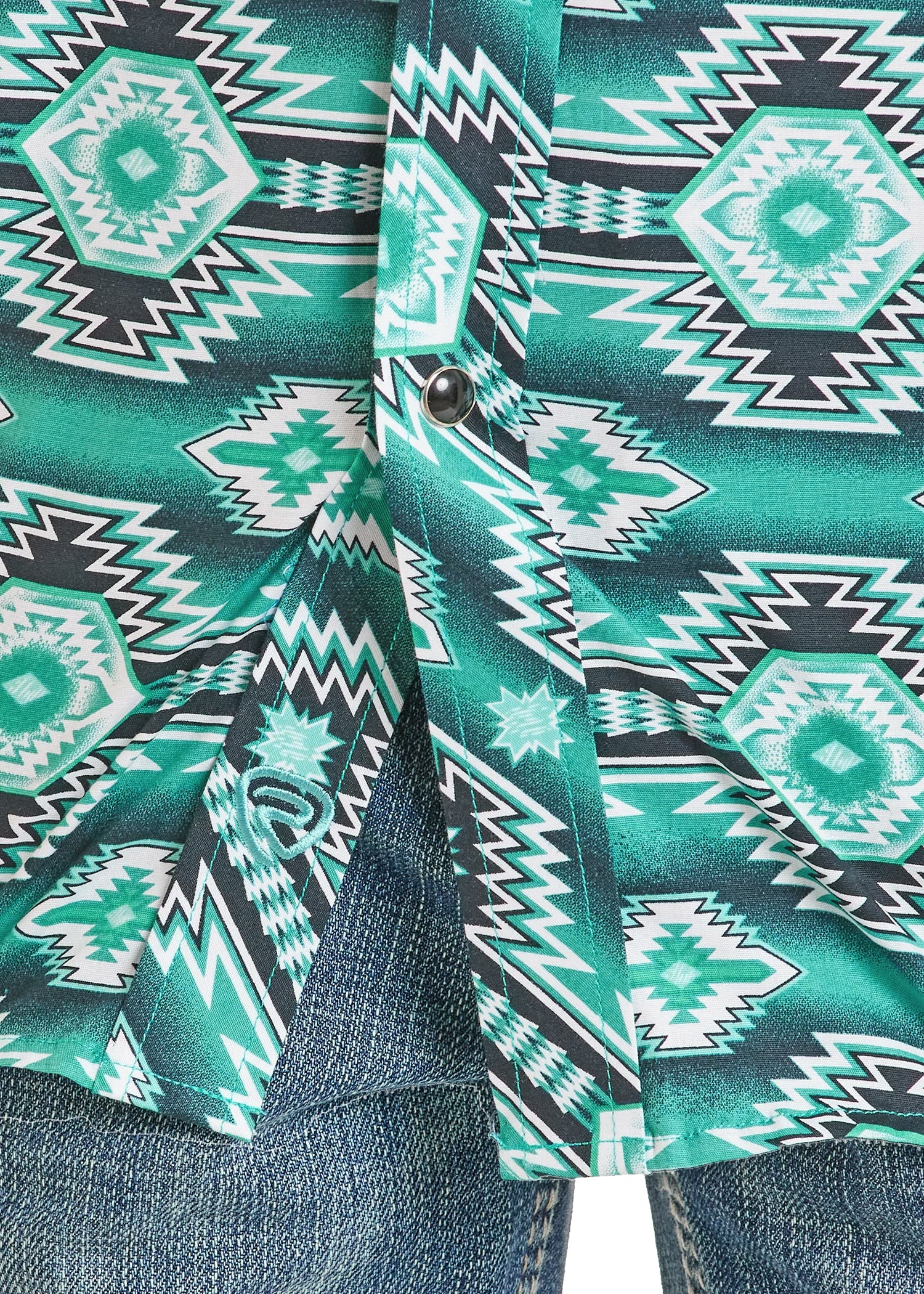 Boys' Jade Aztec Horizontal Print Long Sleeve Snap Shirt | Rock