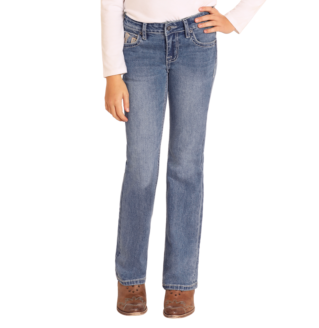 Girls' Mid Rise Horseshoe Embroidered Bootcut Jeans