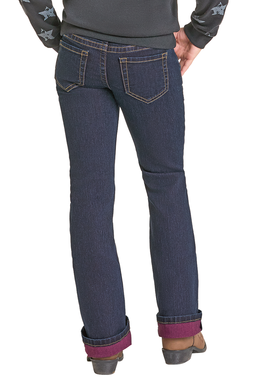 Person wearing a gray long-sleeve shirt with star patterns and blue jeans on a white background