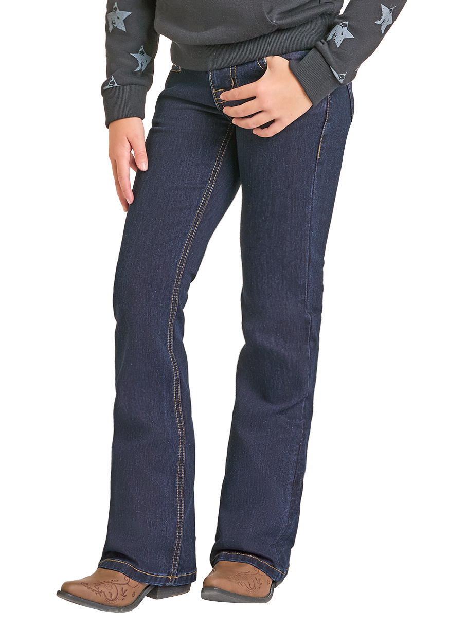 Girl wearing a gray hoodie with star pattern and blue jeans on a white background