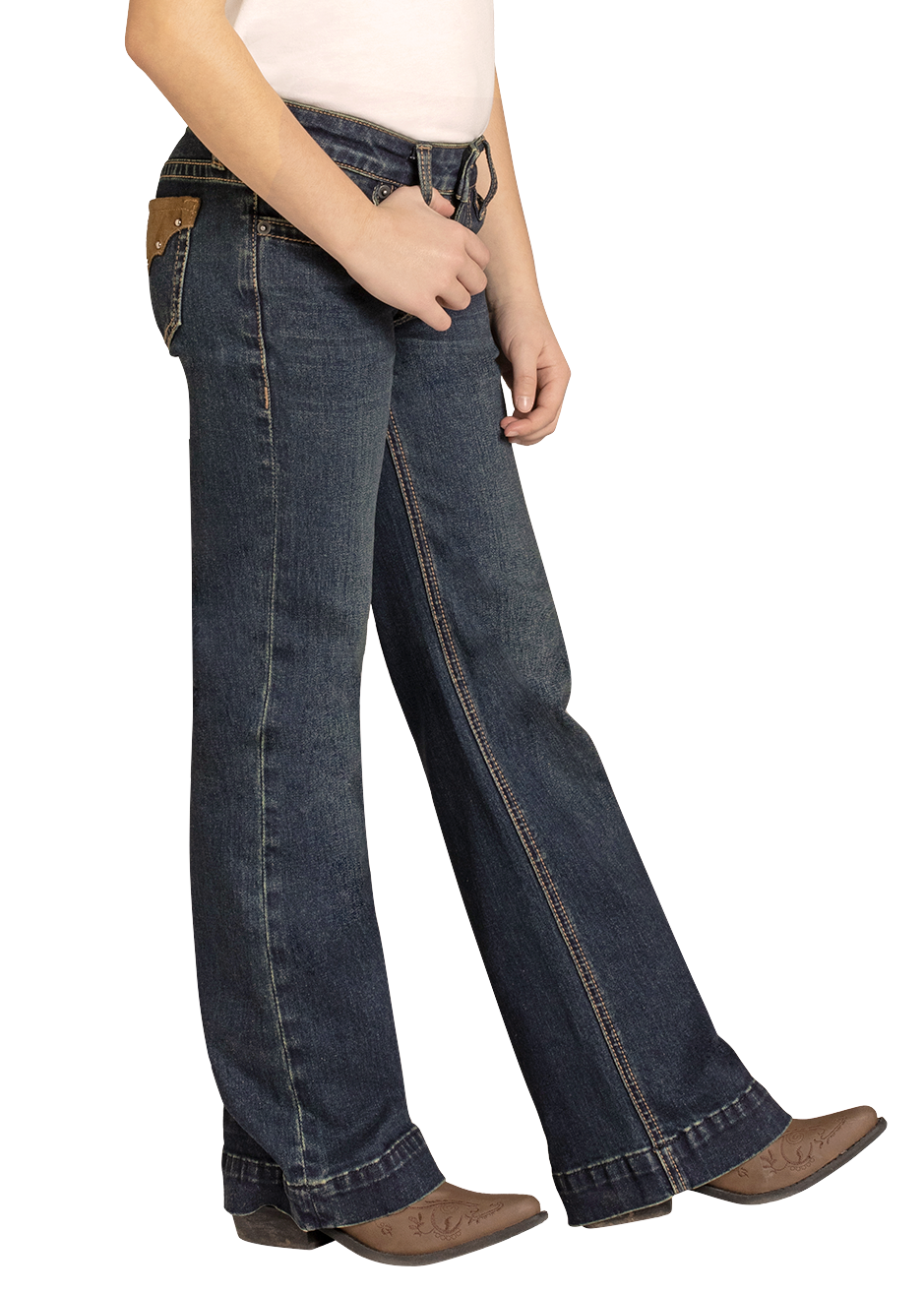 Child wearing a cowboy hat, white shirt, and blue jeans on a white background