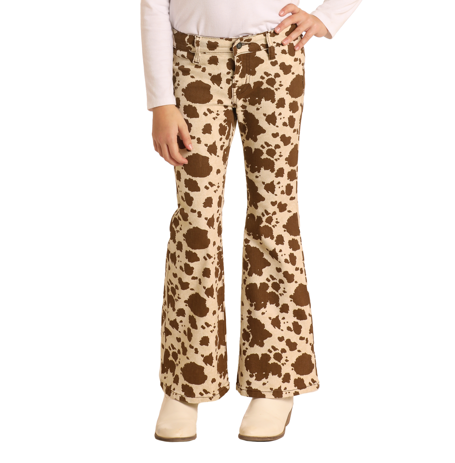 Girls' Cowhide Print Flare Jeans