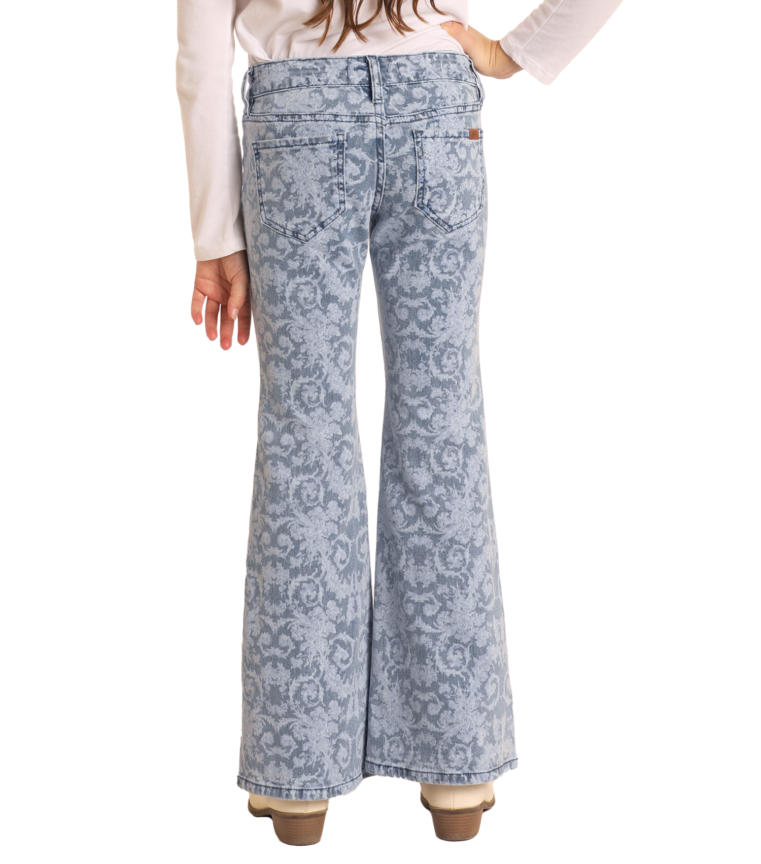 Girls' Floral Print Flare Jeans