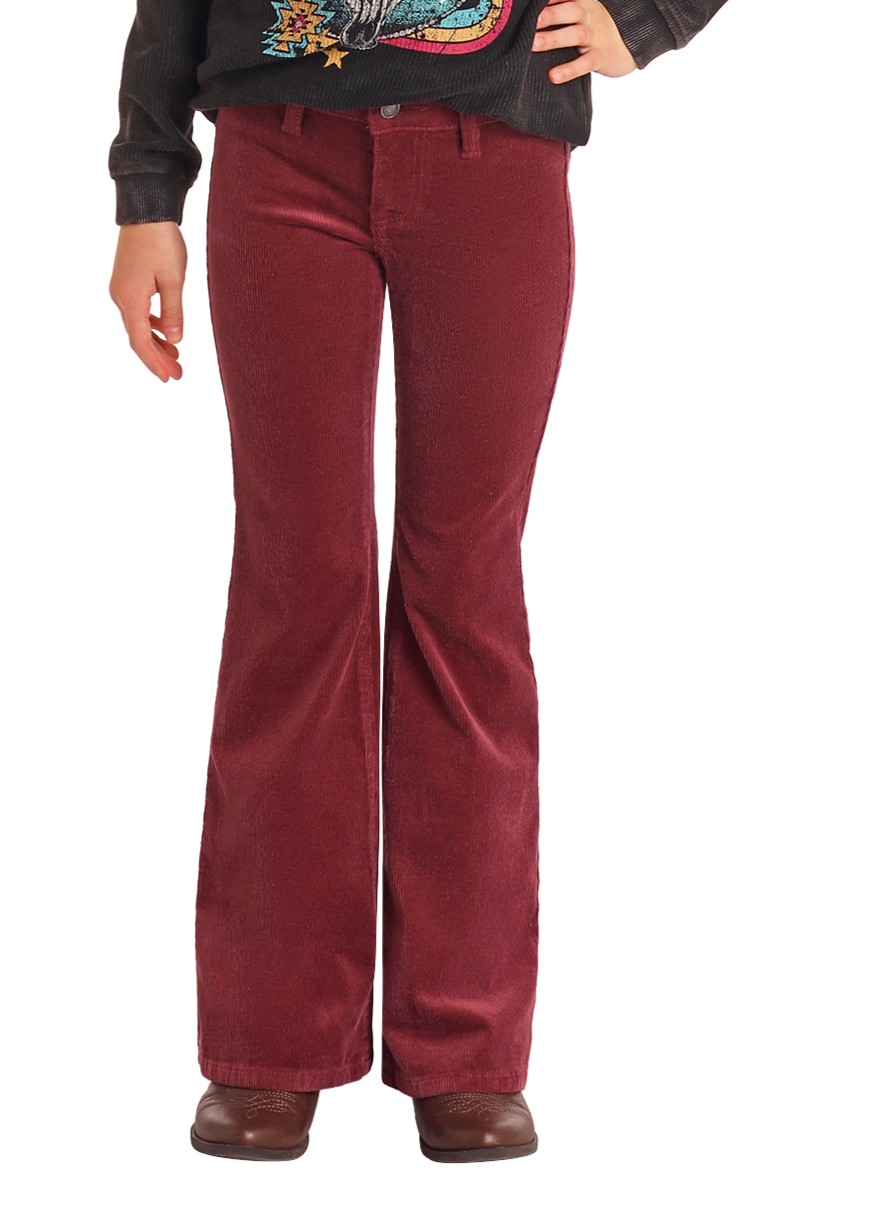 Girls' Maroon Corduroy Flare Jeans Rock Roll Denim