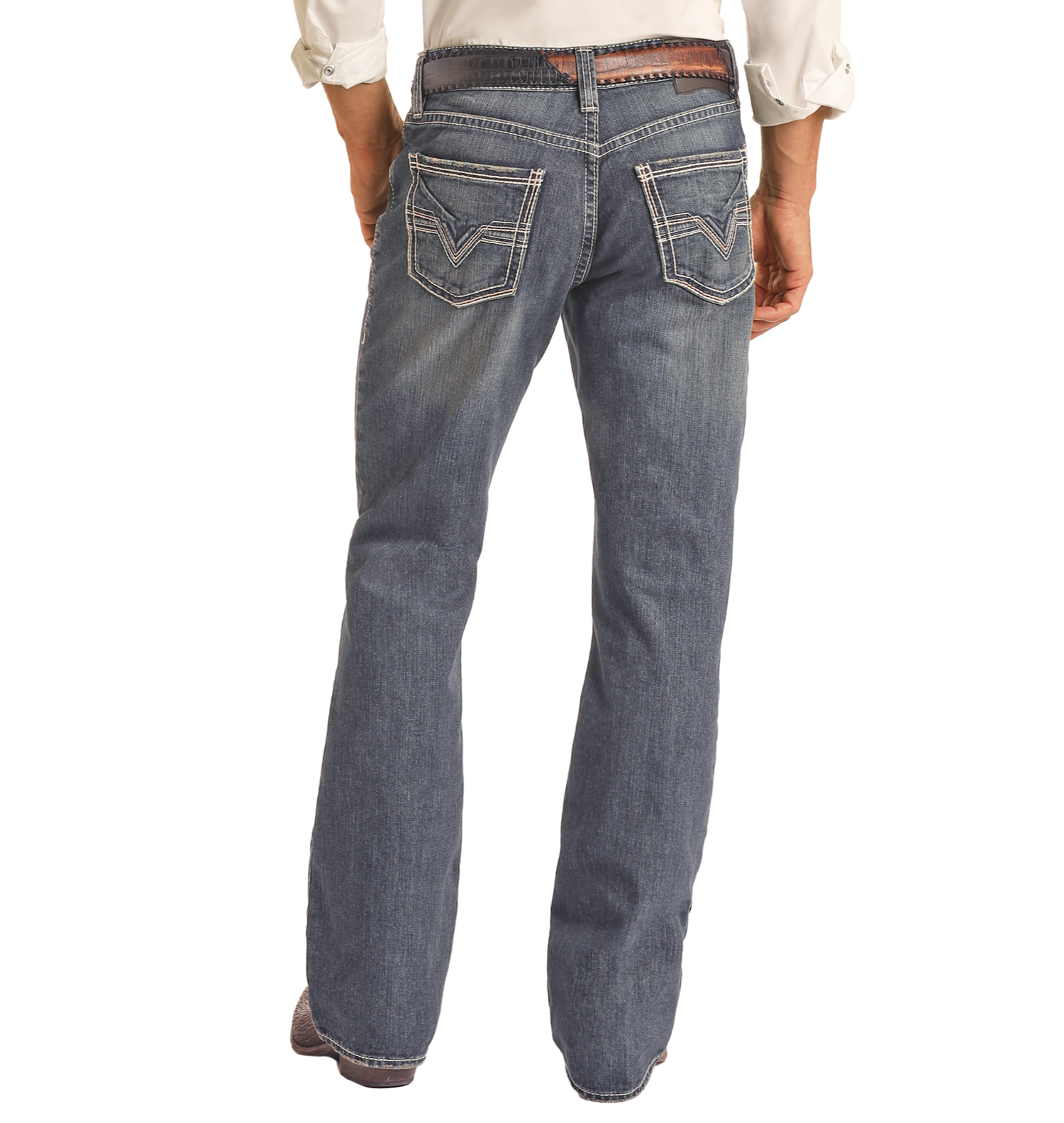 Regular Fit Raised Denim V Two-Tone Straight Boot Jeans