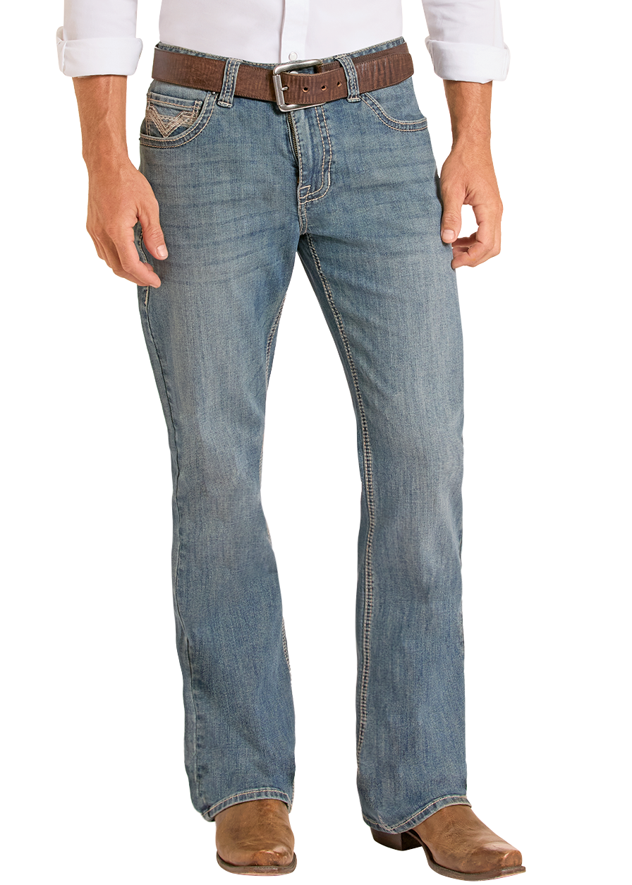 Front view of man wearing white shirt, jeans and cowboy boots.