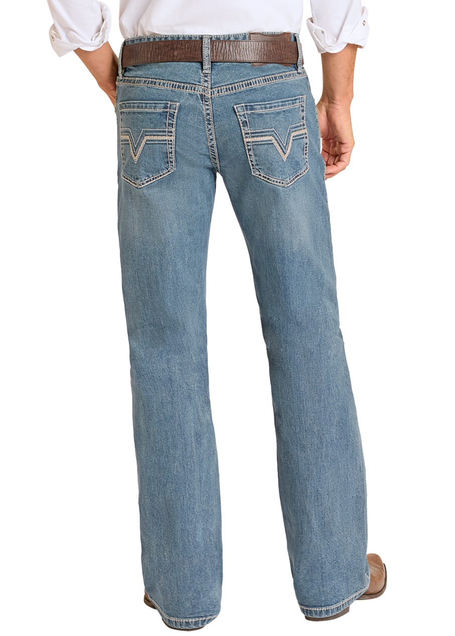 Man wearing a white shirt, blue jeans, and cowboy boots on a white background