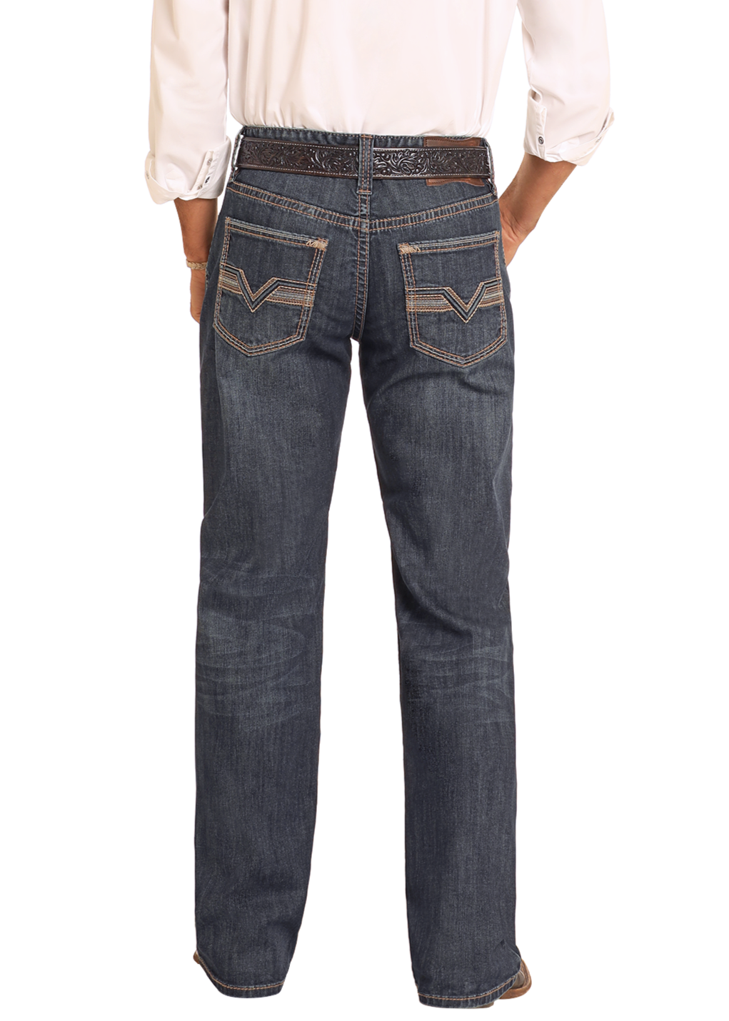 Relaxed Fit Two-Tone Stitch Straight Leg Jeans