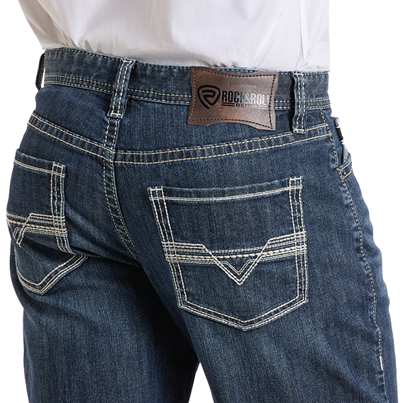 Relaxed Fit Two Tone Straight Leg Jeans