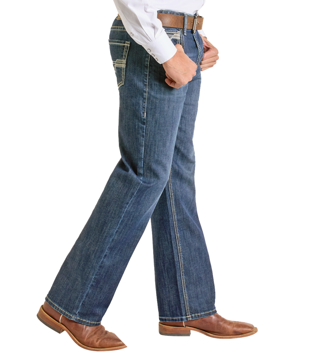 Relaxed Fit Two Tone Straight Leg Jeans