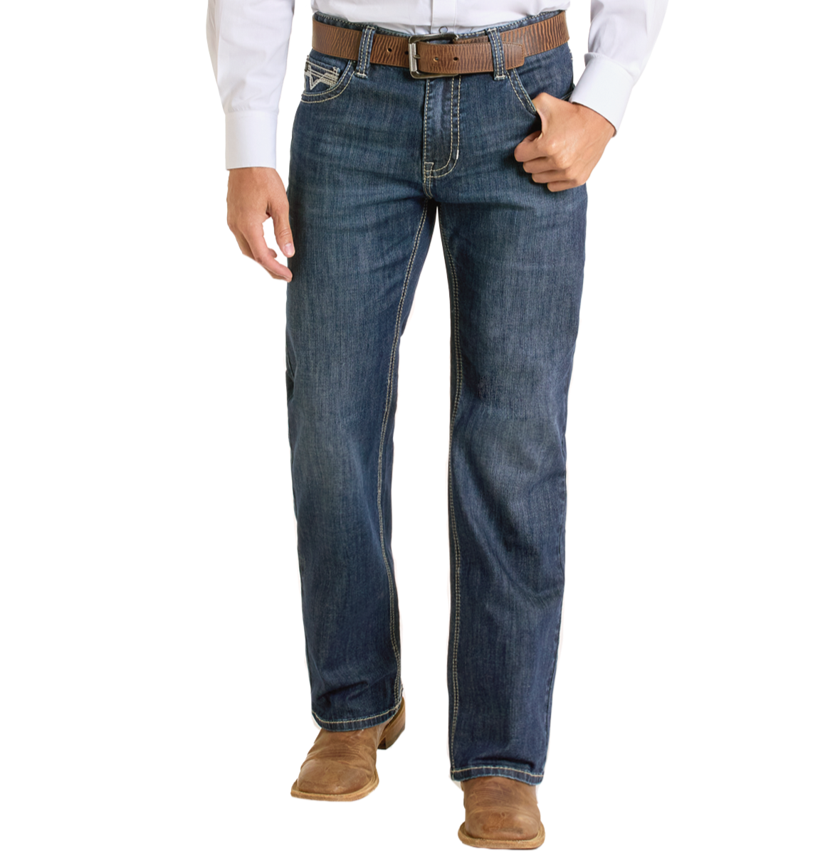 Relaxed Fit Two Tone Straight Leg Jeans