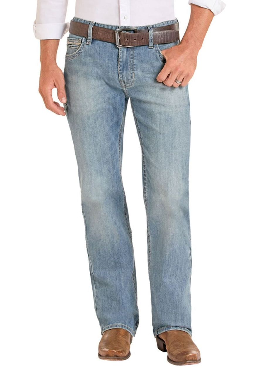 Man wearing a white shirt, blue jeans, and a cowboy hat on a white background