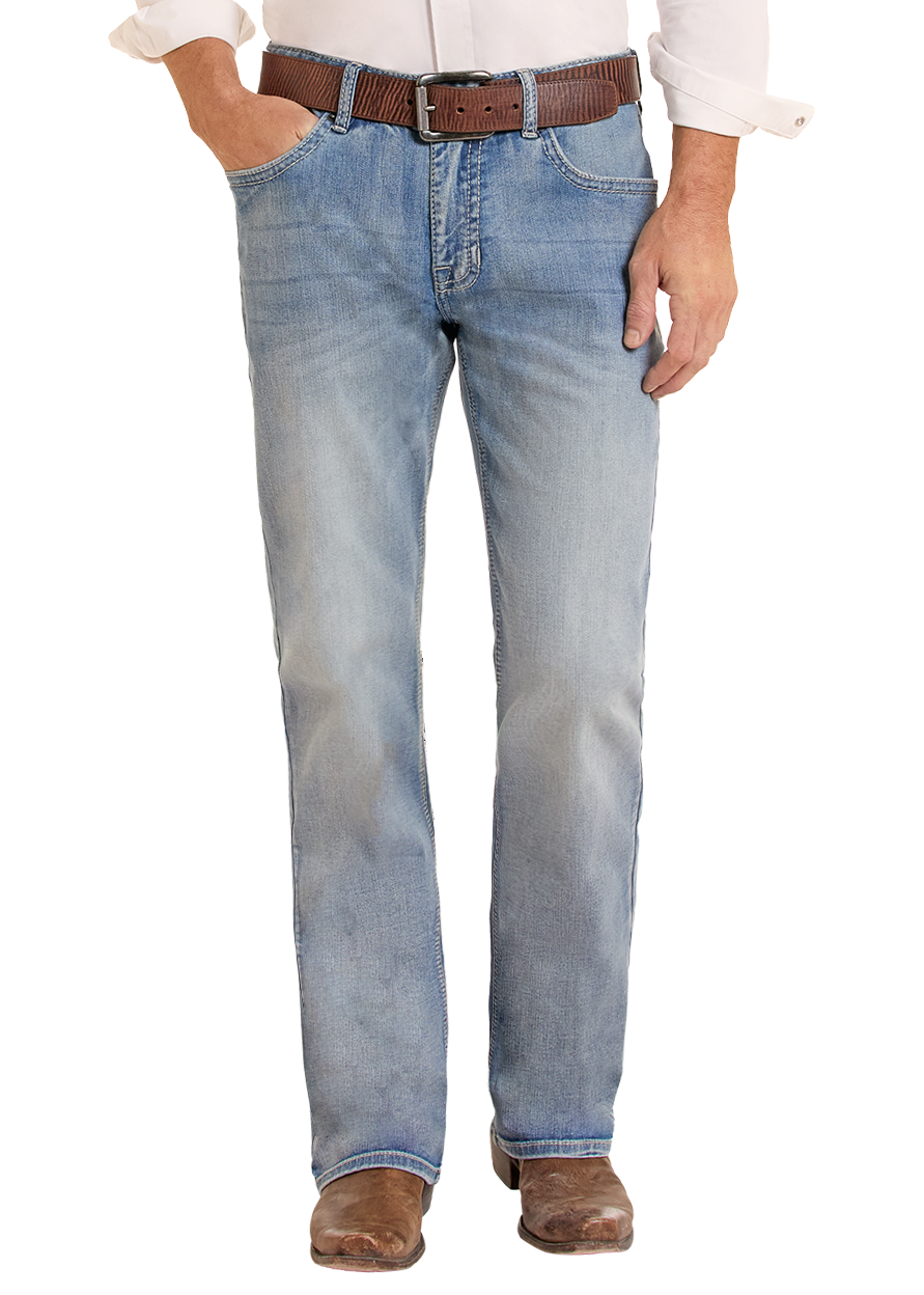 Man wearing relaxed fit acid washed jeans