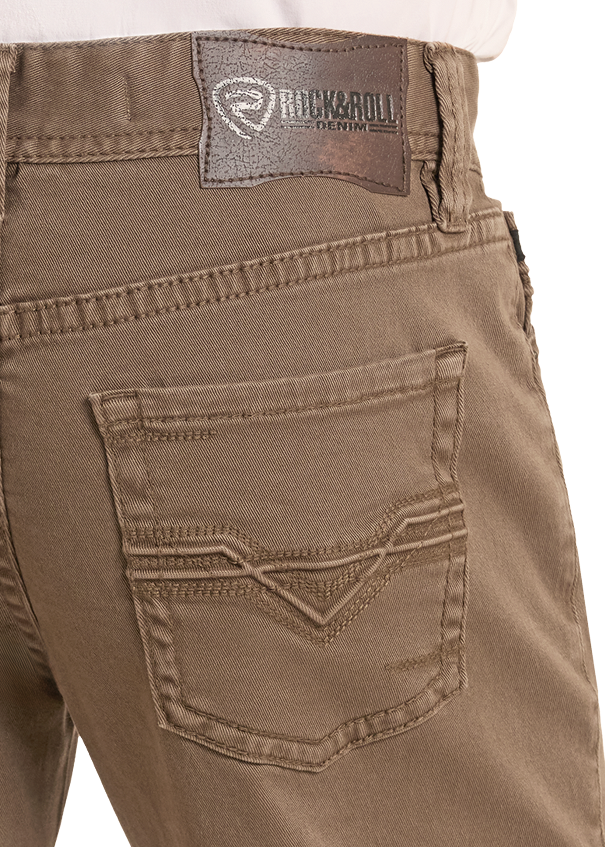 Close up of brown denim pocket 