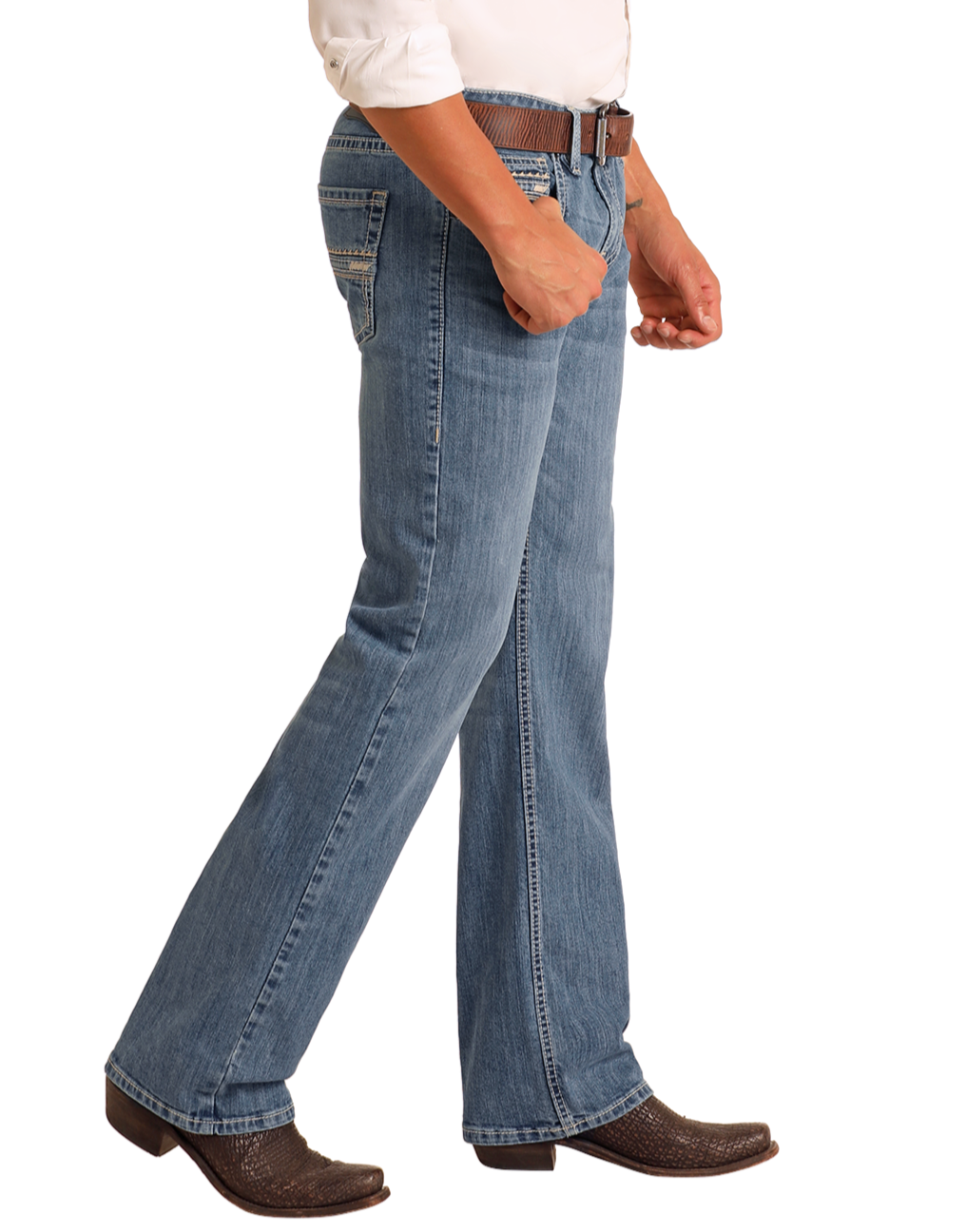 Men's Regular Fit Two-Tone Stackable Bootcut Jeans Rock Roll Denim