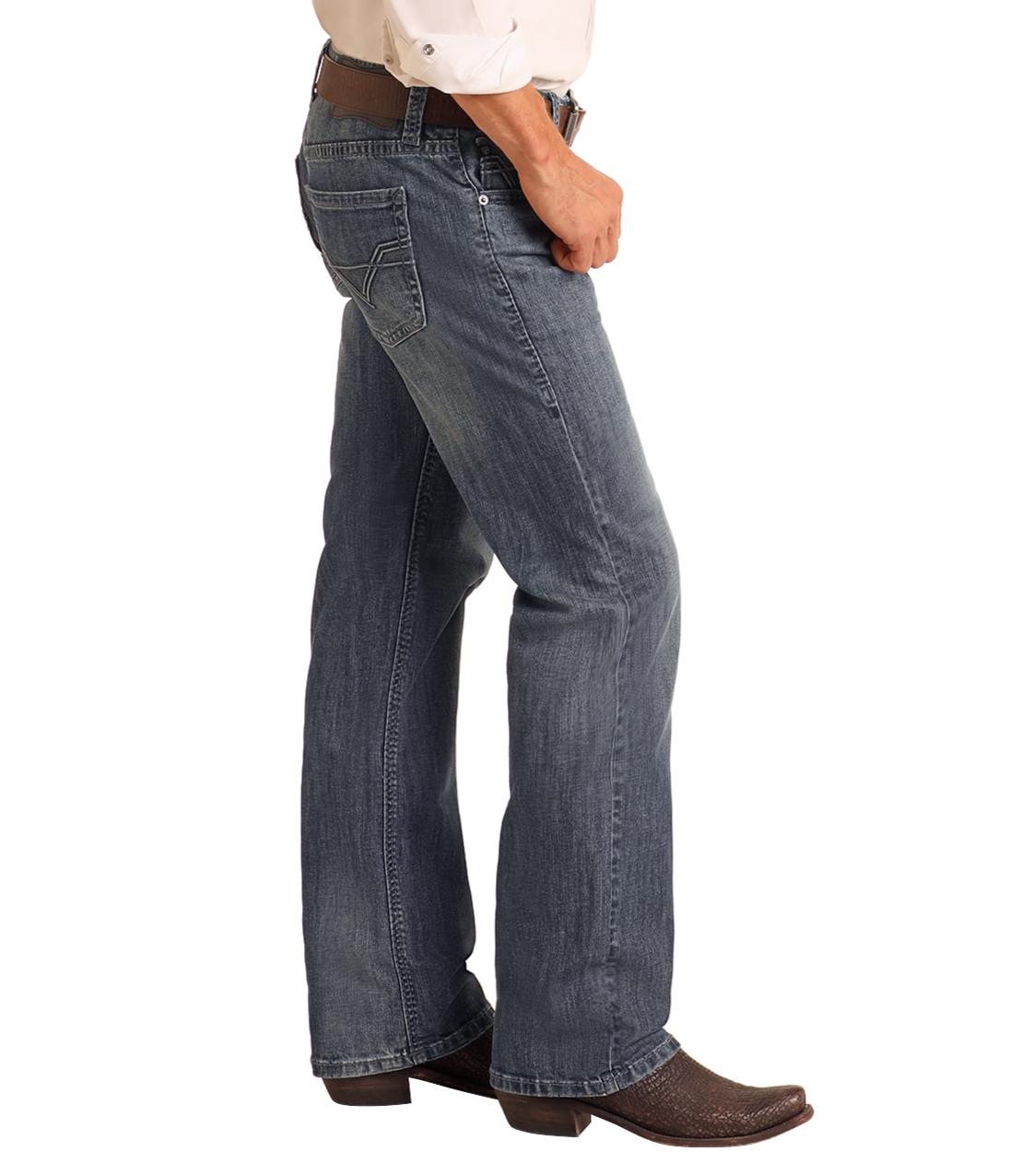 Regular Fit Raised Denim Stitch Straight Leg Jeans