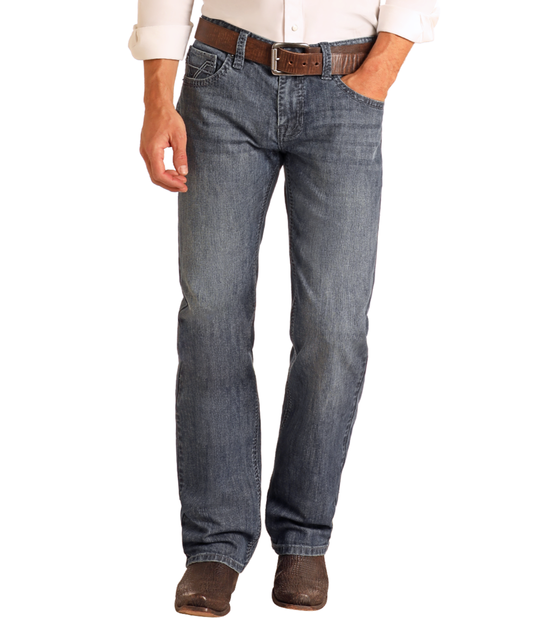 Regular Fit Raised Denim Stitch Straight Leg Jeans