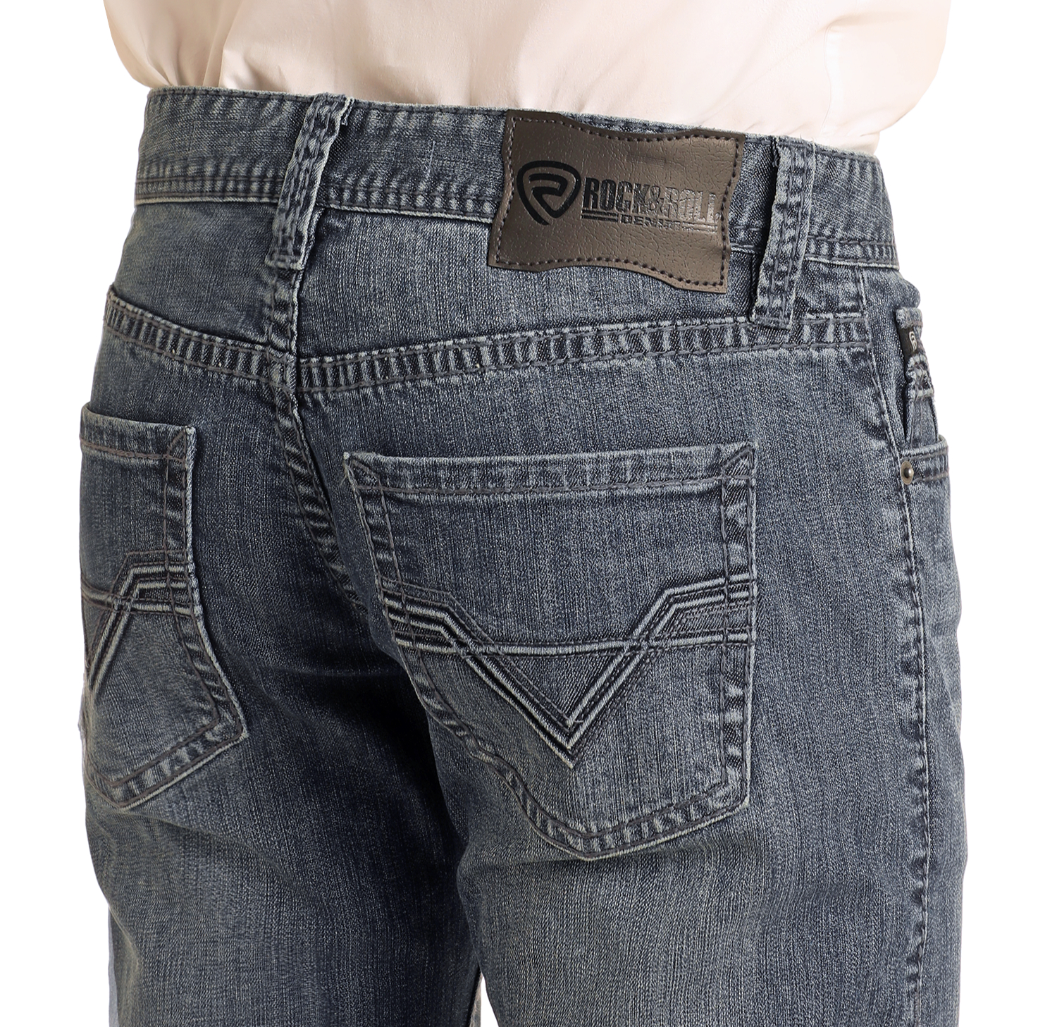 Regular Fit Raised Denim Stitch Straight Leg Jeans