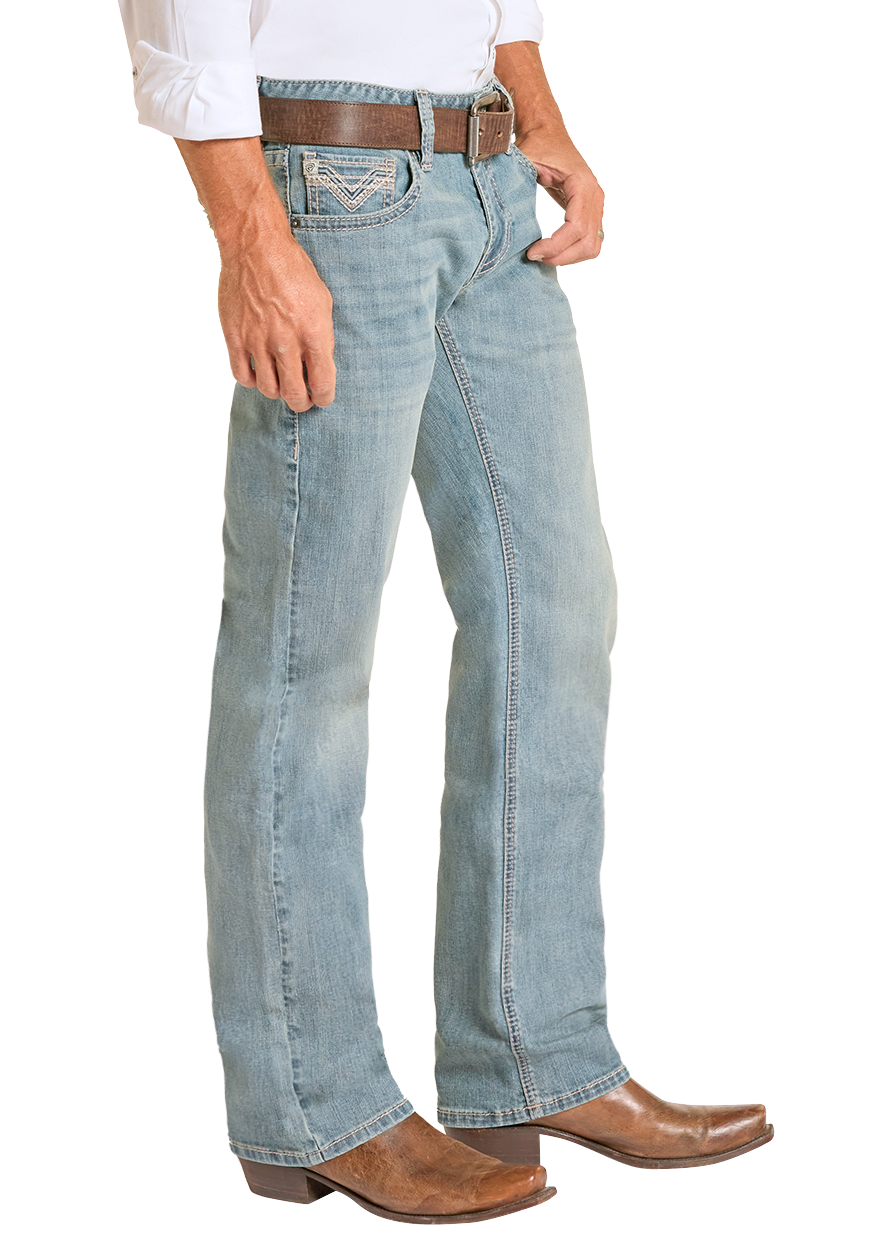 Man wearing a white shirt, light blue jeans, and a cowboy hat on a white background