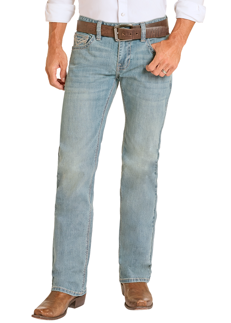 Man wearing a white shirt, light blue jeans, and a cowboy hat on a white background
