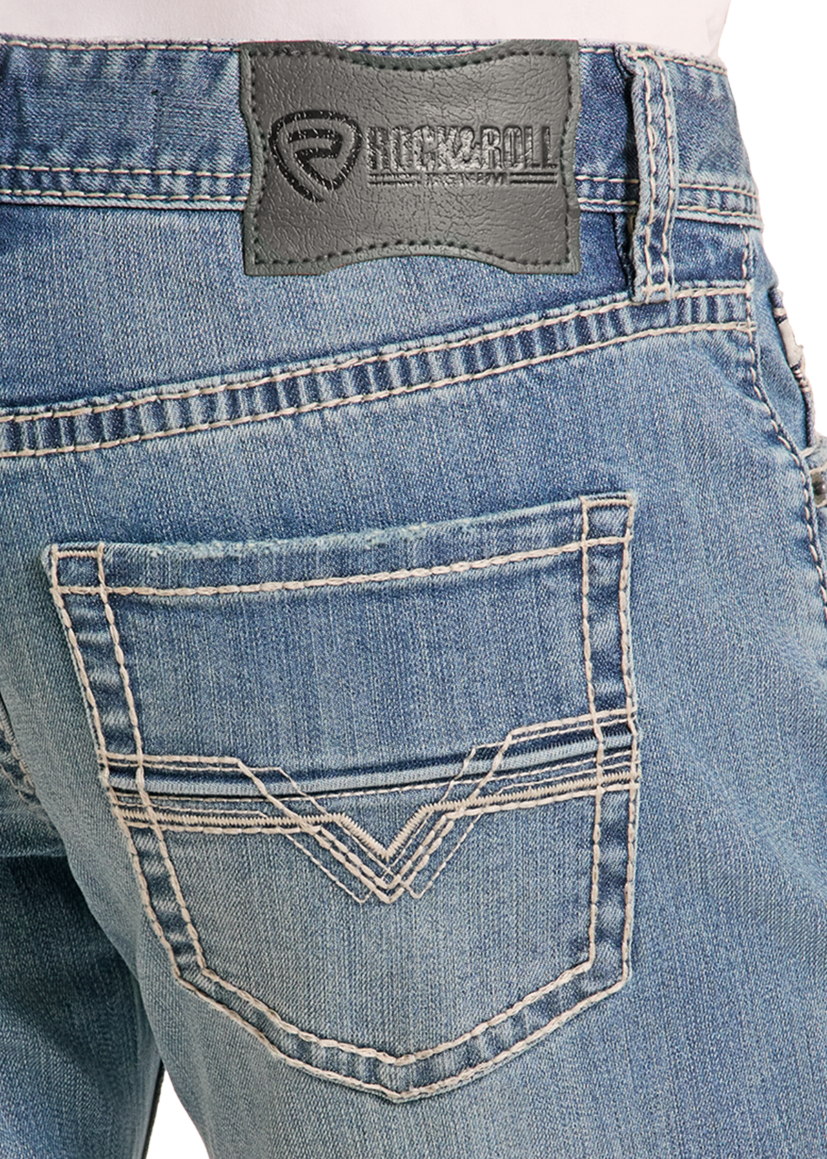 Detailed image of a denim pocket. 