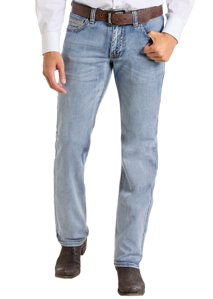 Men's Slim Fit Leather Stitch Pocket Straight Leg Jeans Rock