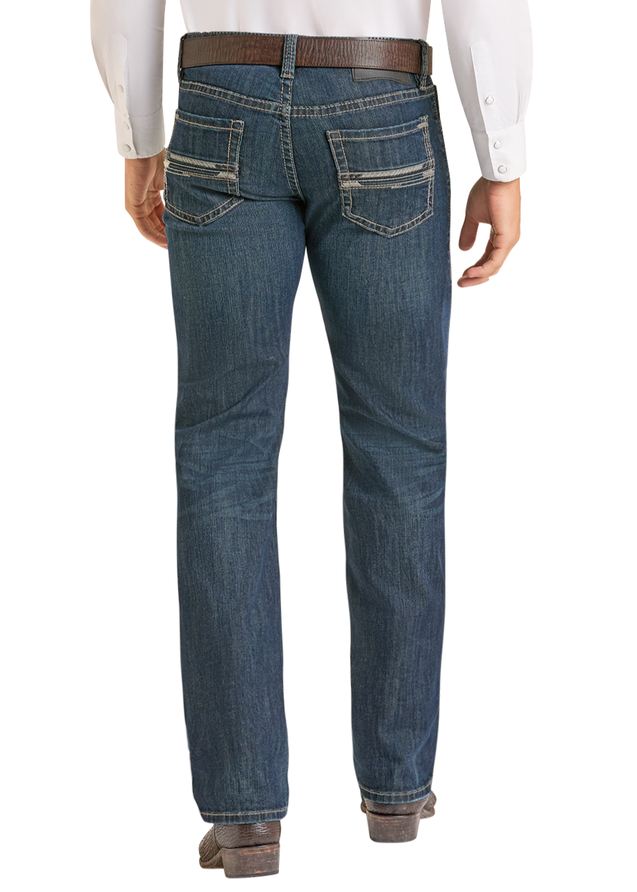 Men's Slim Fit Pleather Pocket Stitch Straight Leg Jeans | Rock & Roll ...