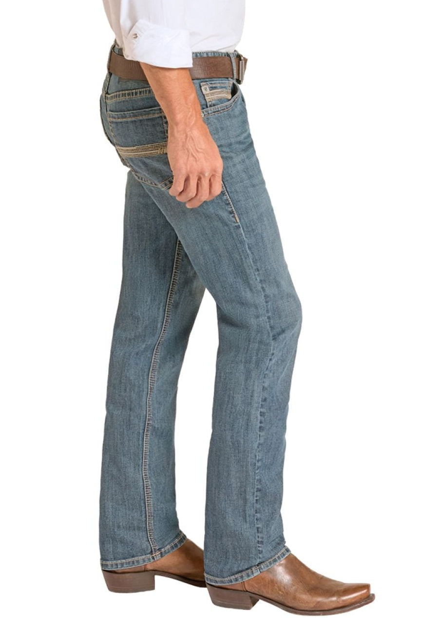 Man wearing a white shirt, blue jeans, and a cowboy hat on a white background