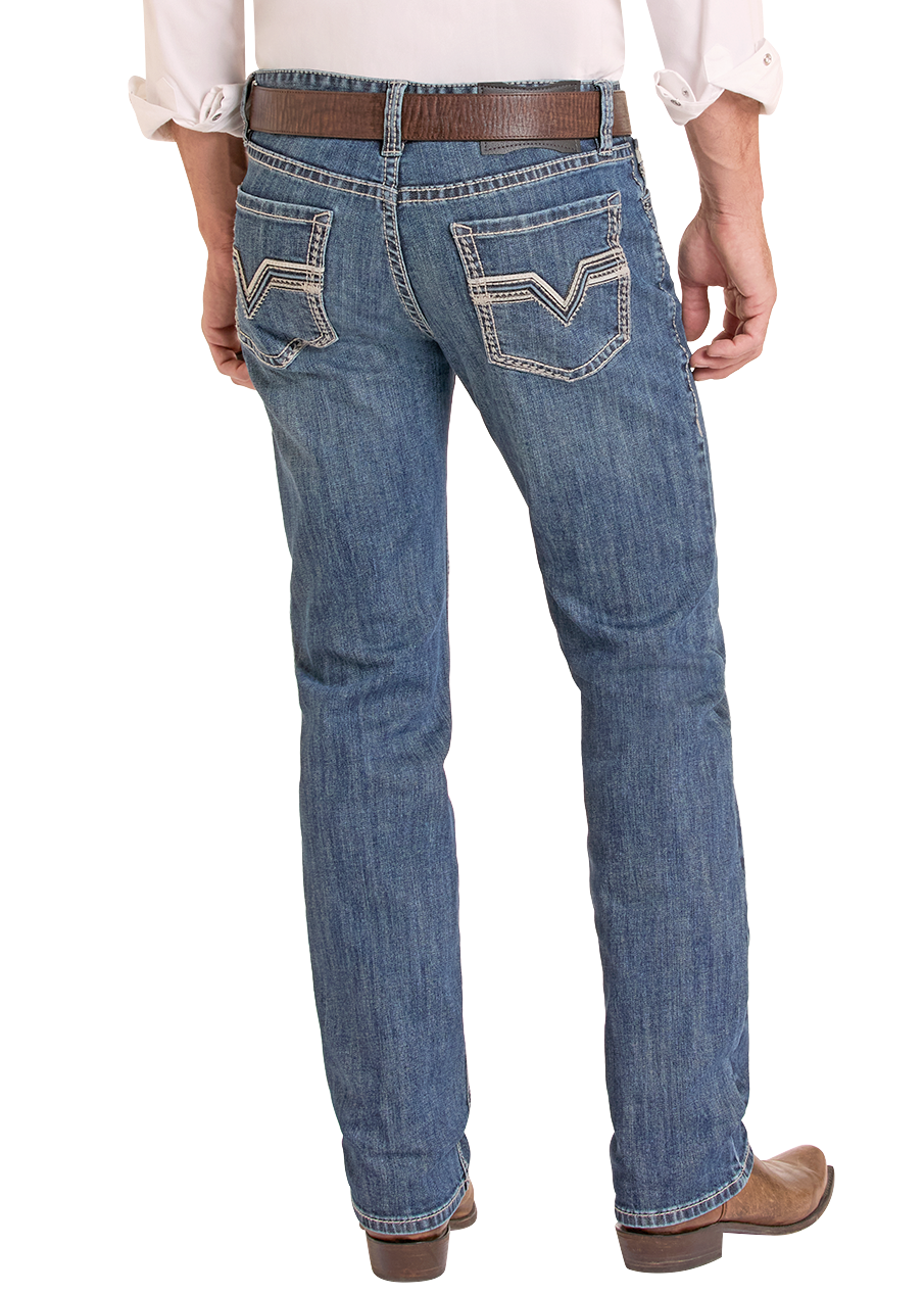 Man wearing a white shirt, blue jeans, and cowboy boots on a white background