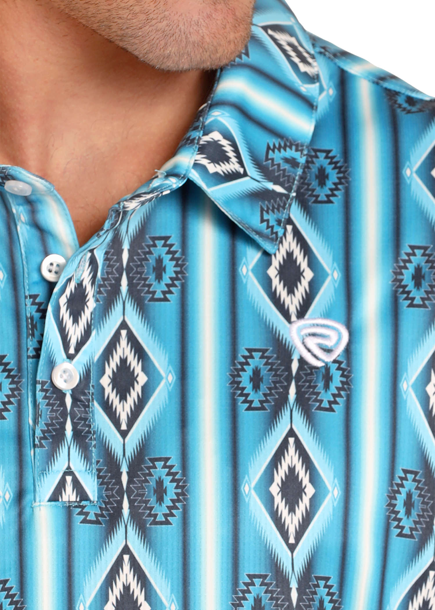 Blue Aztec Striped Polo