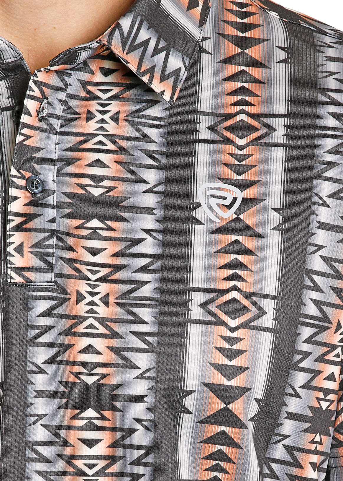 Close-up of a patterned shirt with geometric design