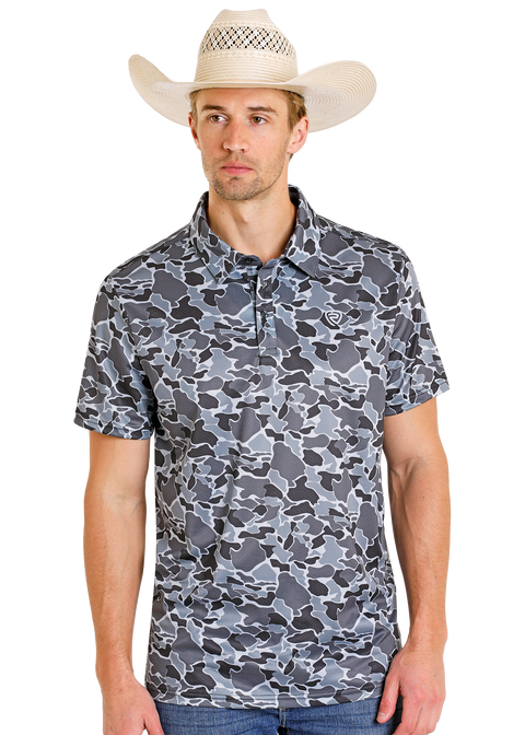 Men's Grey Camo Polo | Rock & Roll Denim
