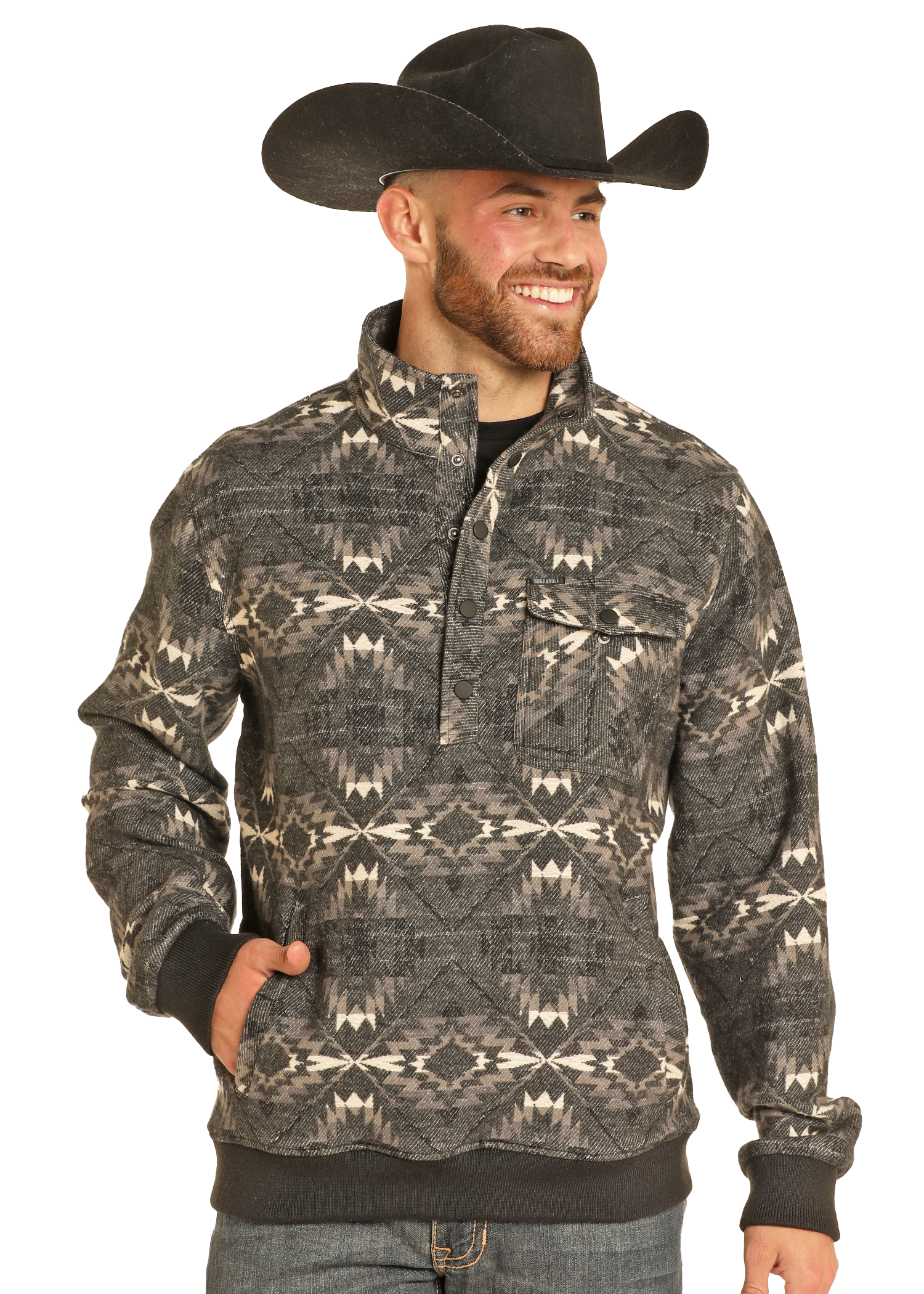 Black Aztec Jacquard Bomber Pullover