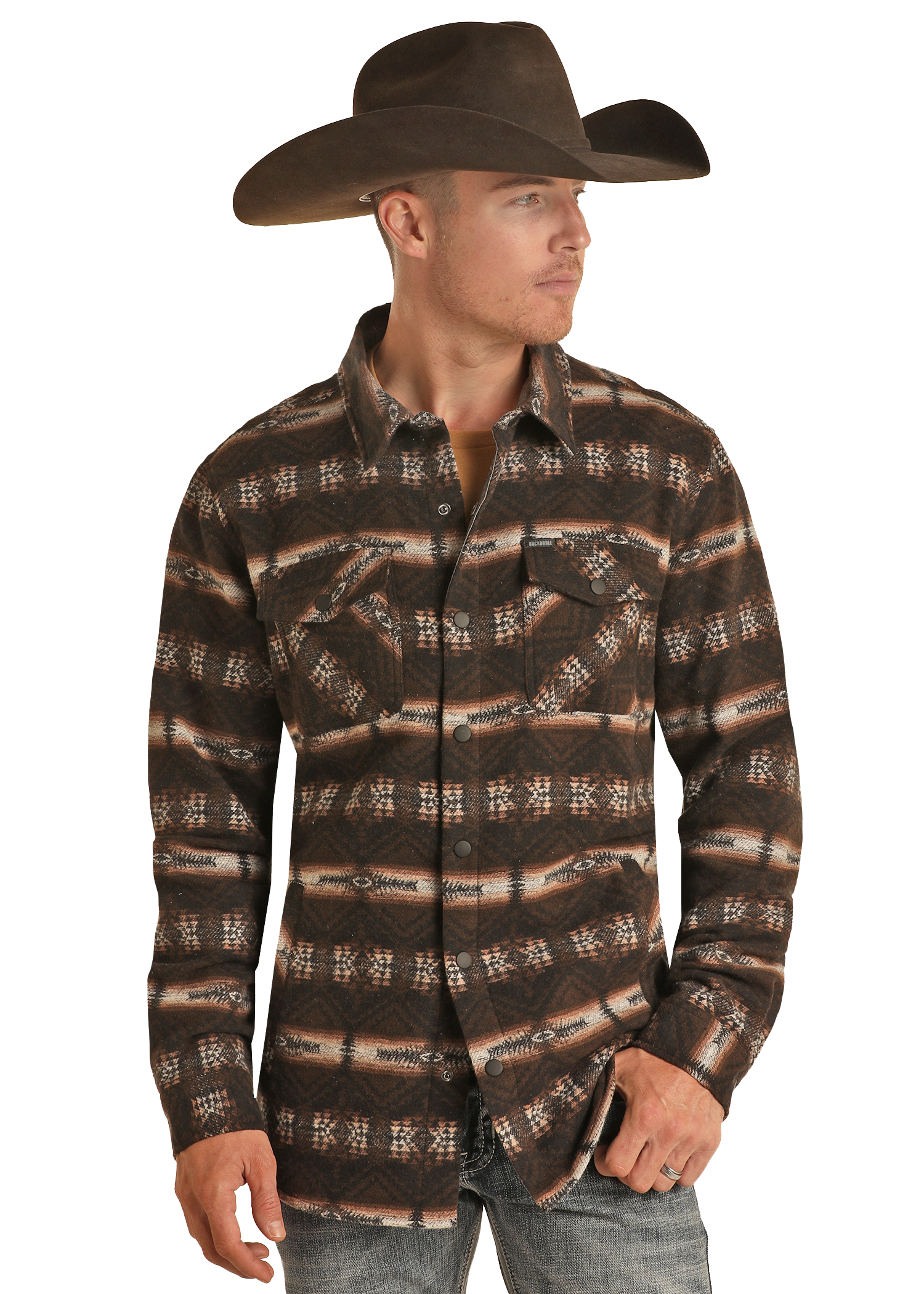 Brown Aztec Jacquard Shirt Jacket