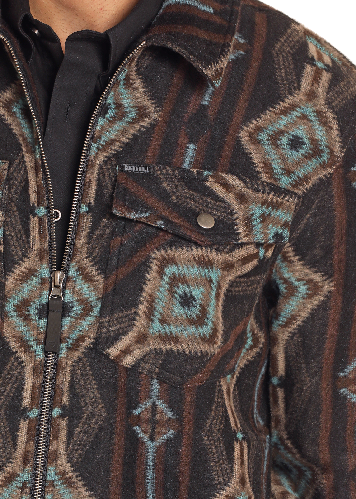 Men's Aztec Print Brushed Jacquard Zip Up Jacket | Rock Men's Aztec Print Brushed Jacquard Zip Up Jacket | Rock