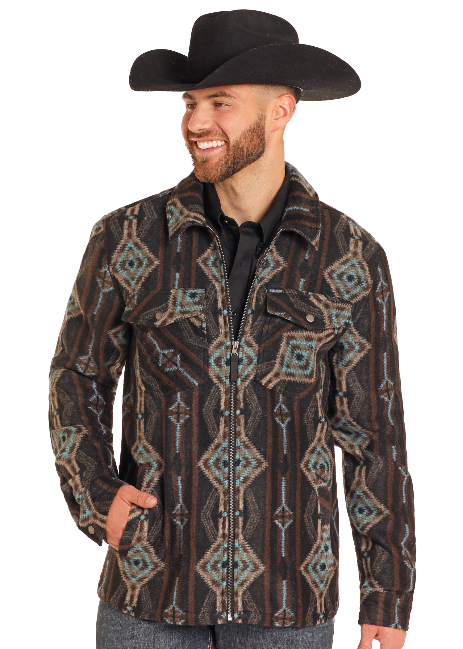 Aztec Print Brushed Jacquard Zip Up Jacket