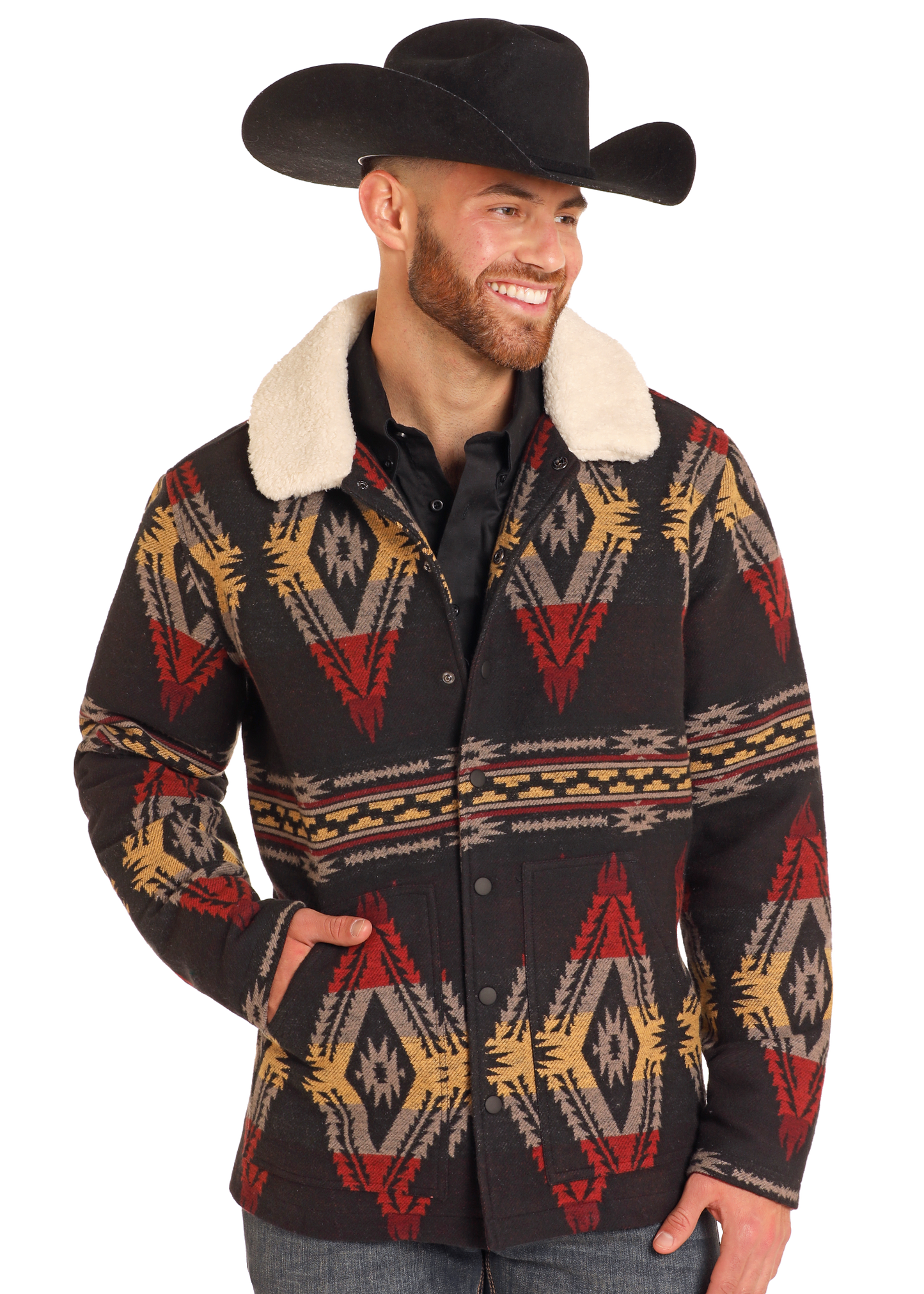 Men's Black Aztec Jacquard Jacket | Rock & Roll Denim Men's Black Aztec Jacquard Jacket | Rock & Roll Denim