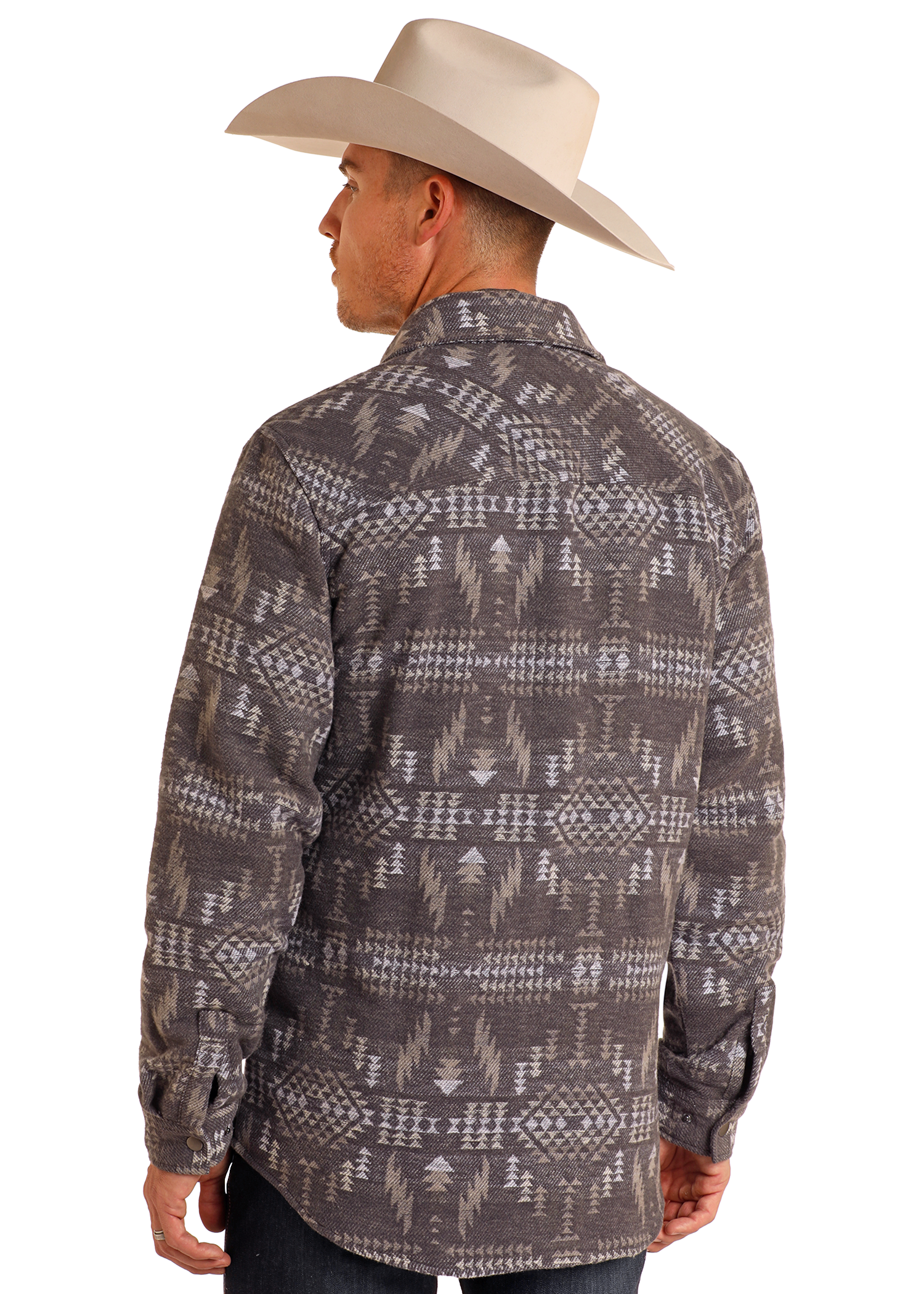 Men's Charcoal Aztec Jacquard Shirt Jacket | Rock & Roll Denim Men's Charcoal Aztec Jacquard Shirt Jacket | Rock & Roll Denim
