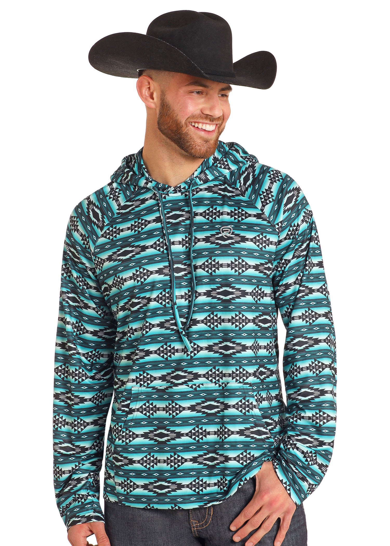 Turquoise Aztec Performance Hoodie