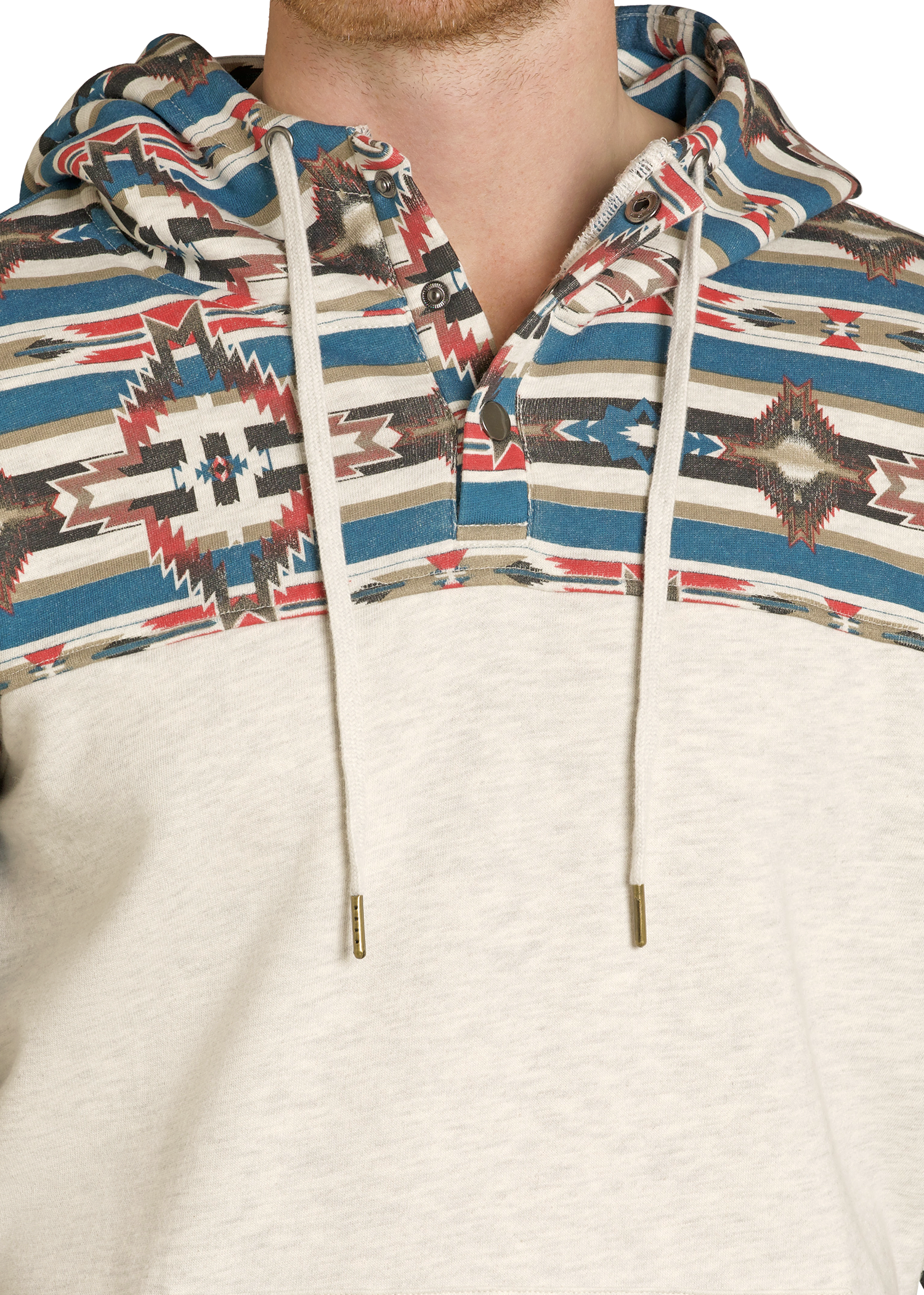 Hoodie with a geometric pattern on the hood and plain white body