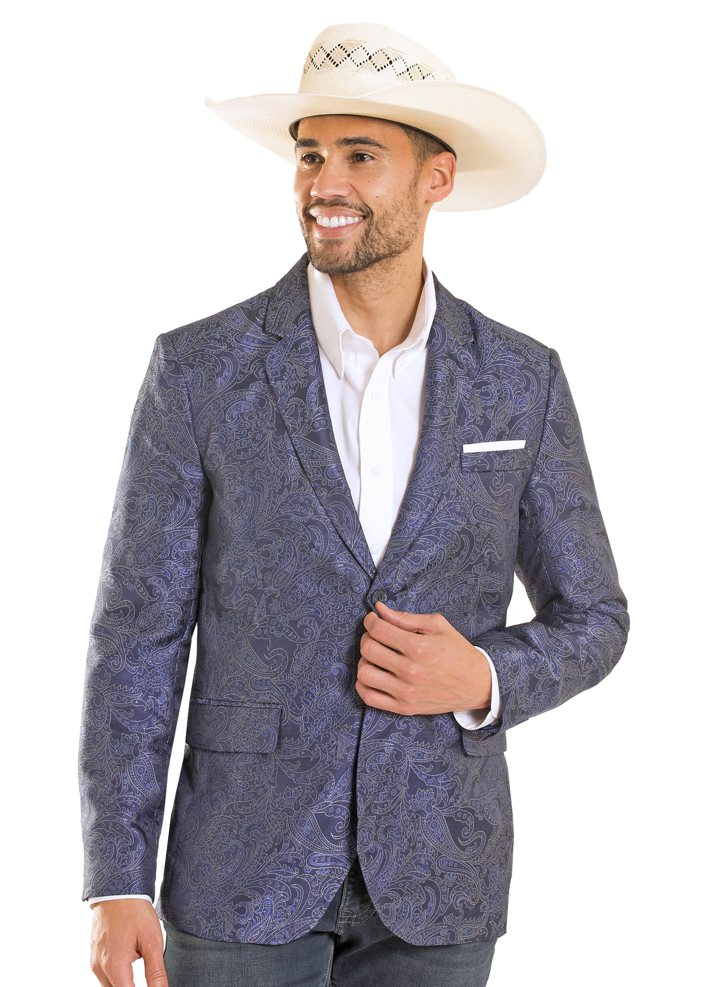 【希少】Sports Jacket Men's Blue Paisley Jacquard Sport Coat | Rock & Roll Denim