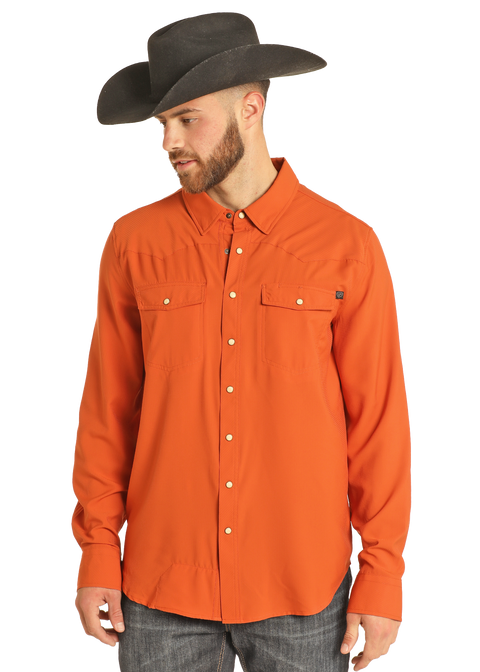 long sleeve red dress shirt men TEK Western Burnt Orange Long Sleeve Shirt