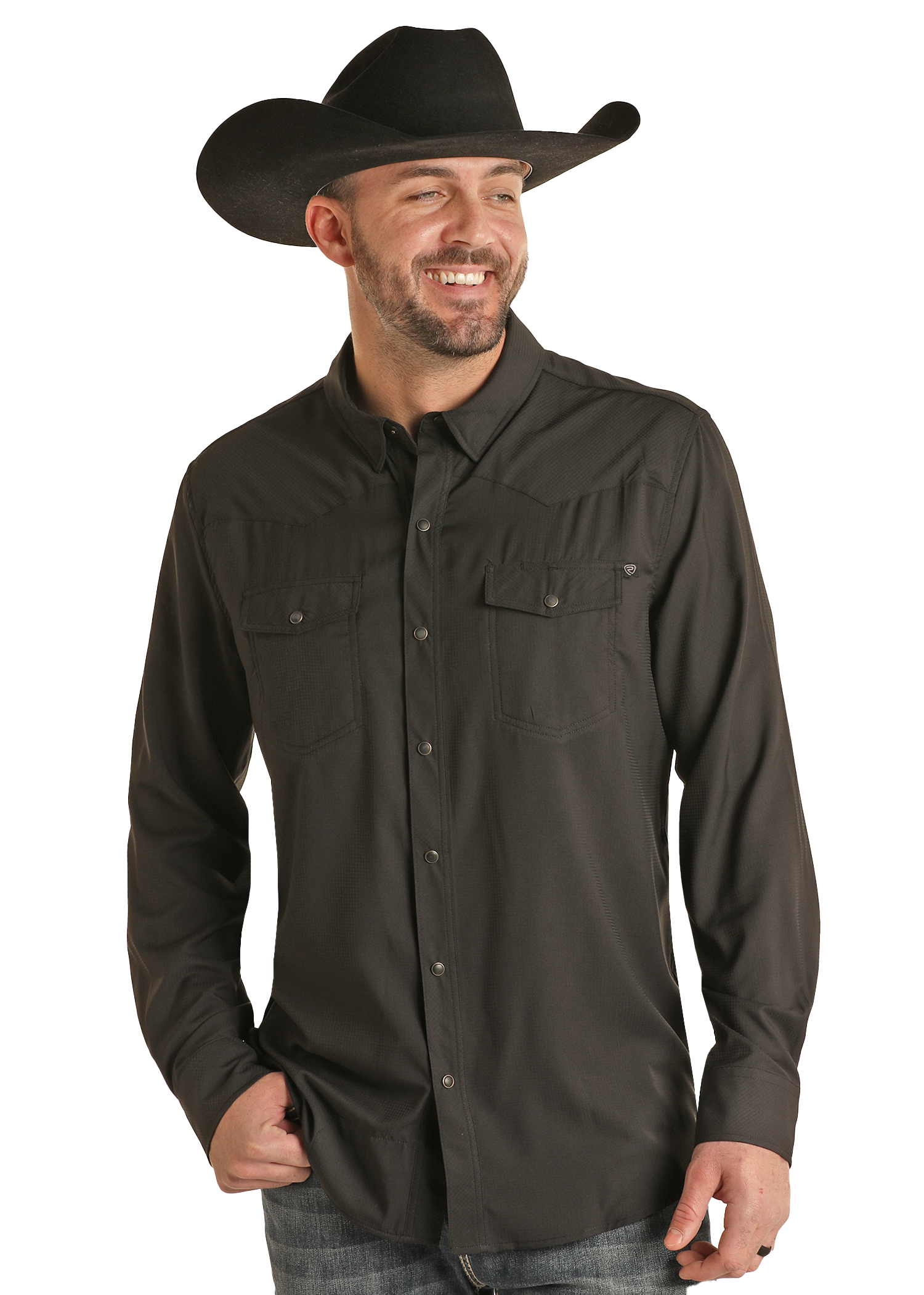 Men's TEK Western Solid Black Long Sleeve Shirt Men's TEK Western Solid Black Long Sleeve Shirt
