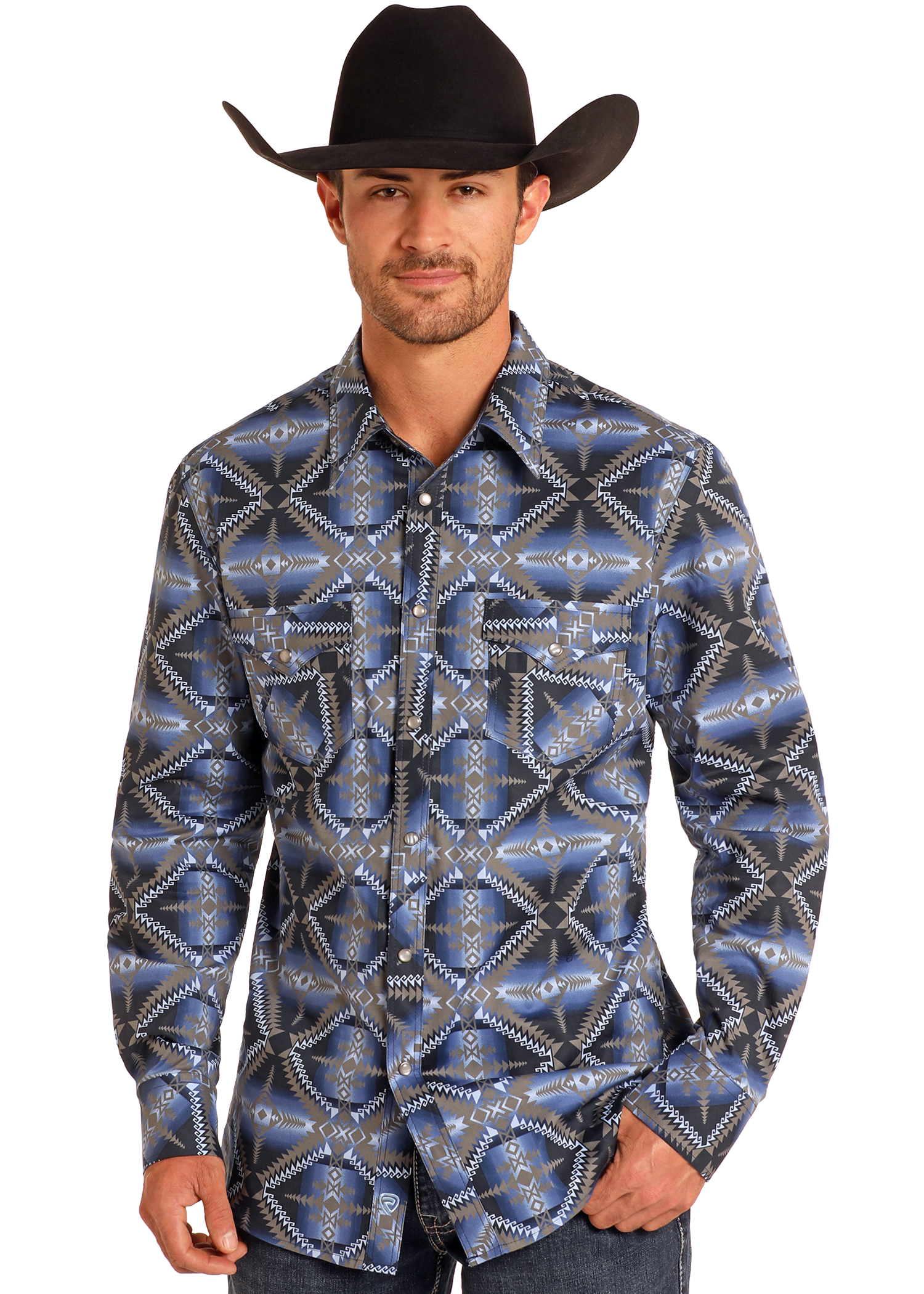 Slim Fit Aztec Print Long Sleeve Snap Shirt