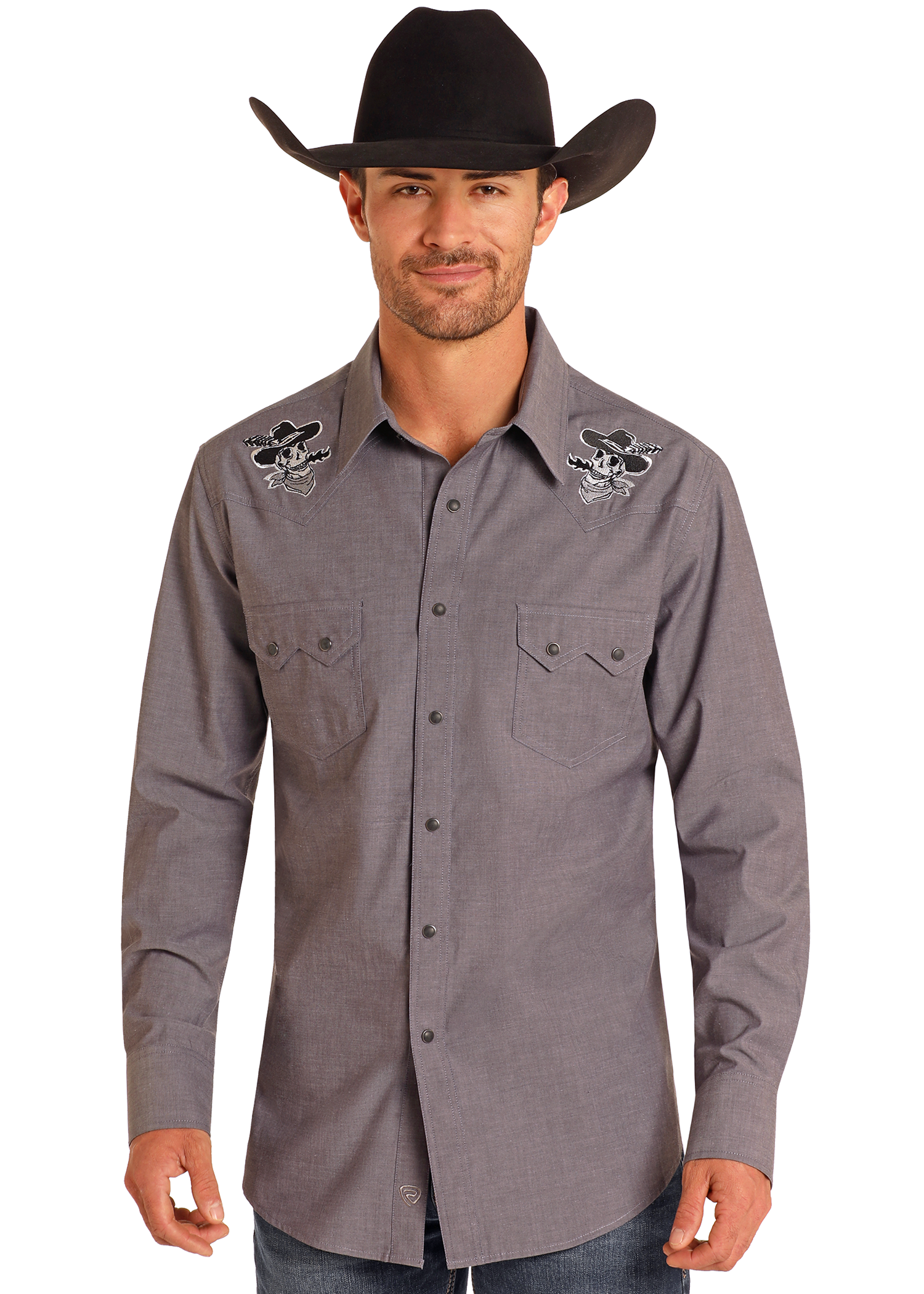 Slim Fit Western Skull Long Sleeve Snap Shirt