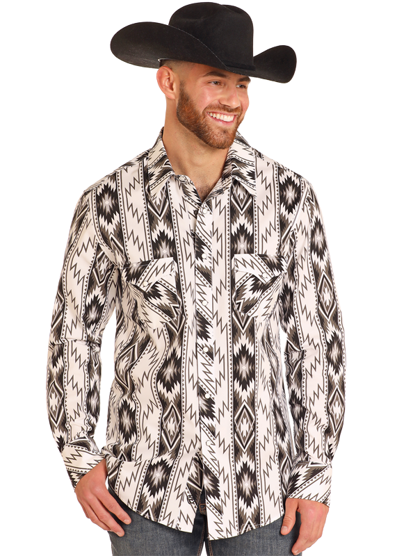 Slim Fit Striped Aztec Long Sleeve Snap Shirt