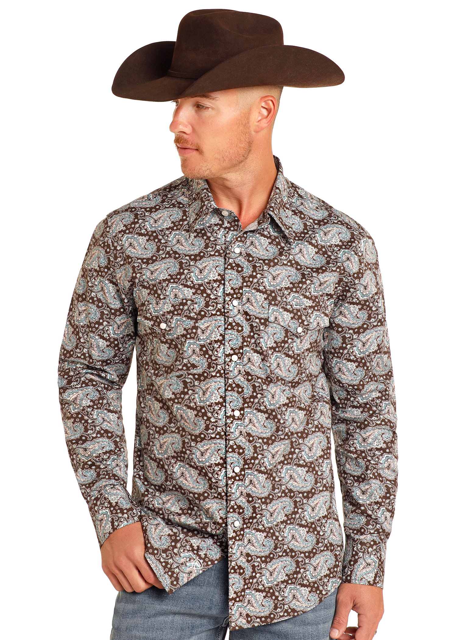 Slim Fit Paisley Long Sleeve Snap Shirt