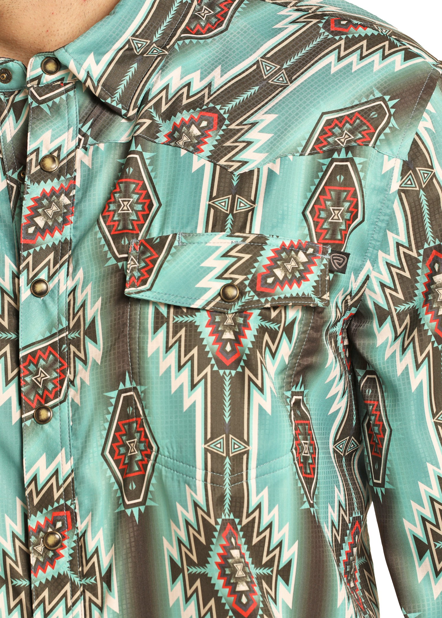 TEK Western Turquoise Aztec Long Sleeve Shirt