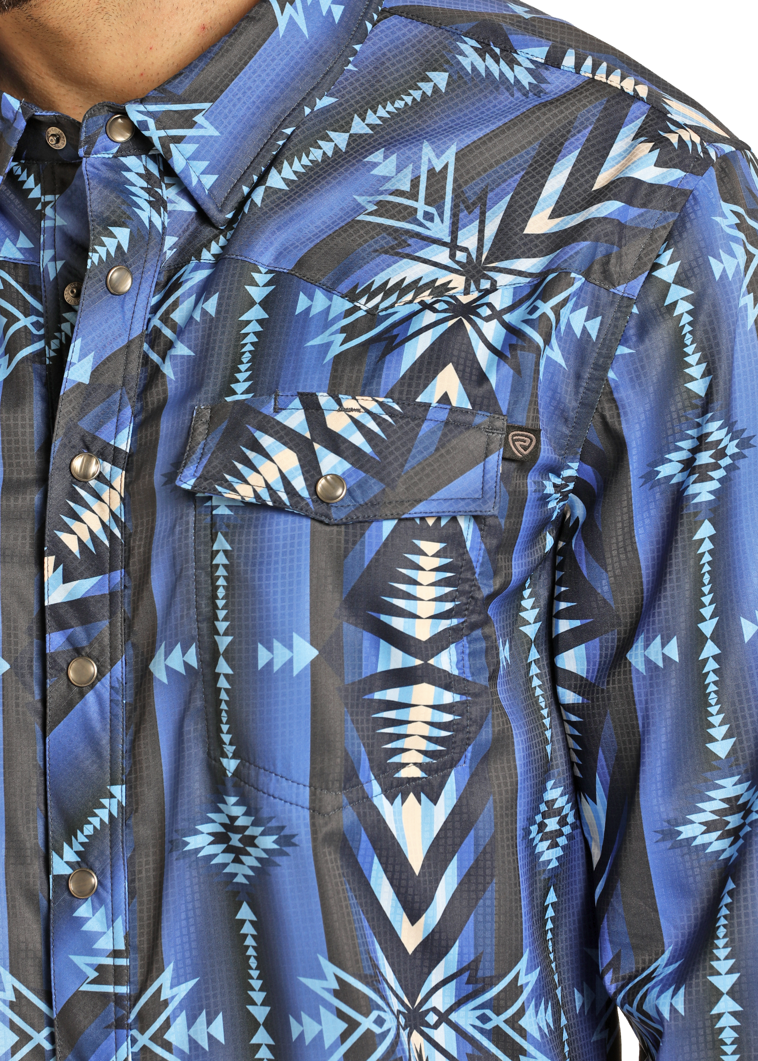 TEK Western Blue Striped Aztec Long Sleeve Shirt